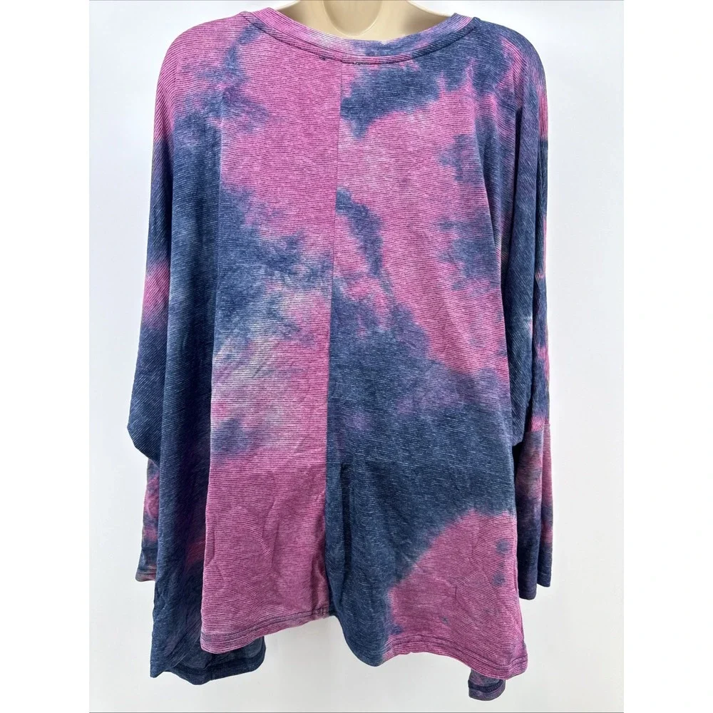 La Miel Tie Dye Oversized Top Blue/purple‎ Large women's Asymmetrical Hem - Picture 3 of 6